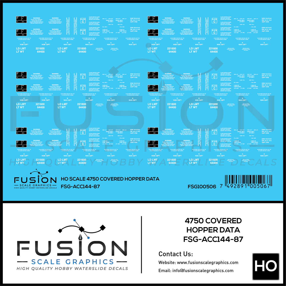 HO Scale 4750 Covered Hopper Data Decal Set