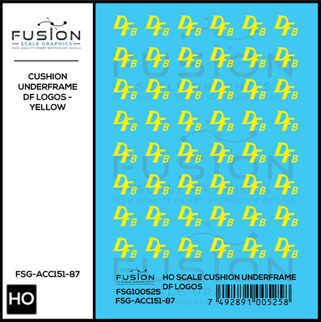HO Scale Cushion Underframe Boxcar DF Logos - Yellow Decal Set