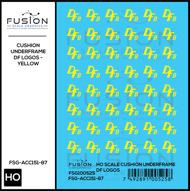 HO Scale Cushion Underframe Boxcar DF Logos - Yellow Decal Set