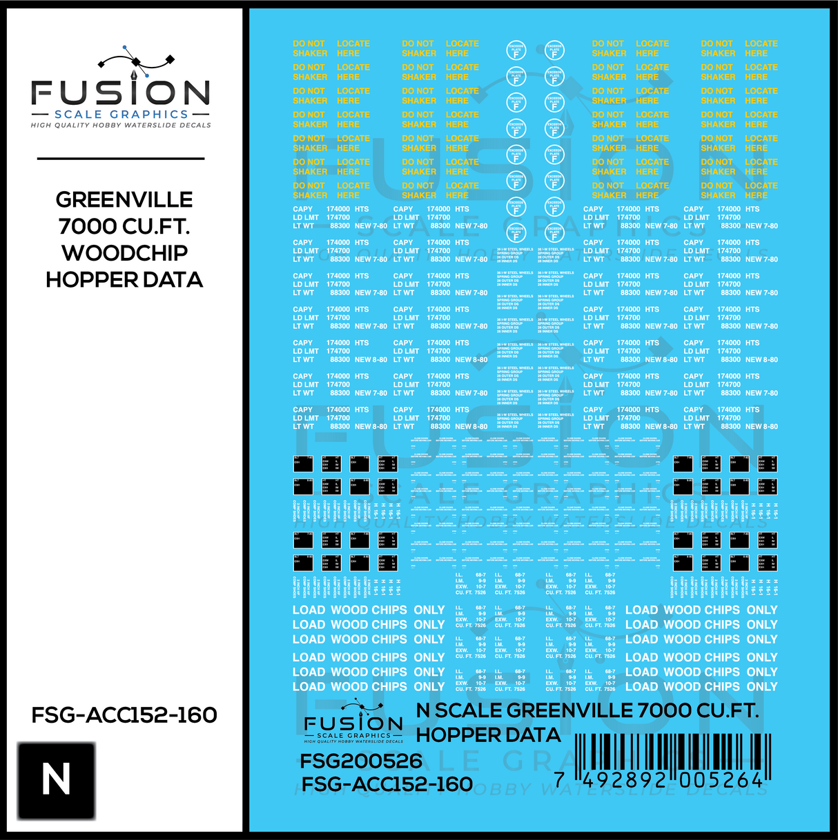 N Scale Greenville 7000 Cu. Ft. Woodchip Hopper Data Decal Set