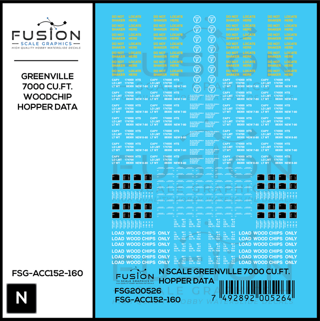 N Scale Greenville 7000 Cu. Ft. Woodchip Hopper Data Decal Set