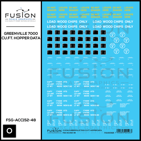 O Scale Greenville 7000 Cu. Ft. Woodchip Hopper Data Decal Set