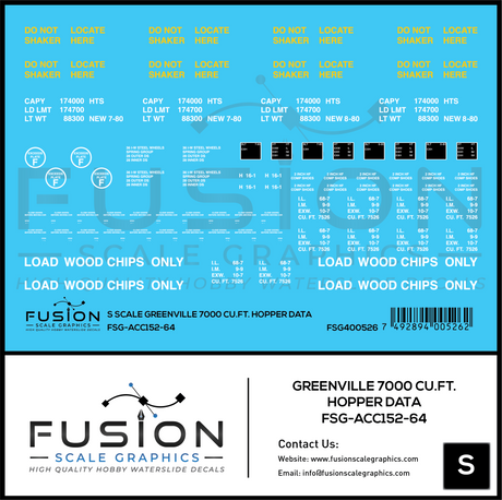 S Scale Greenville 7000 Cu. Ft. Woodchip Hopper Data Decal Set