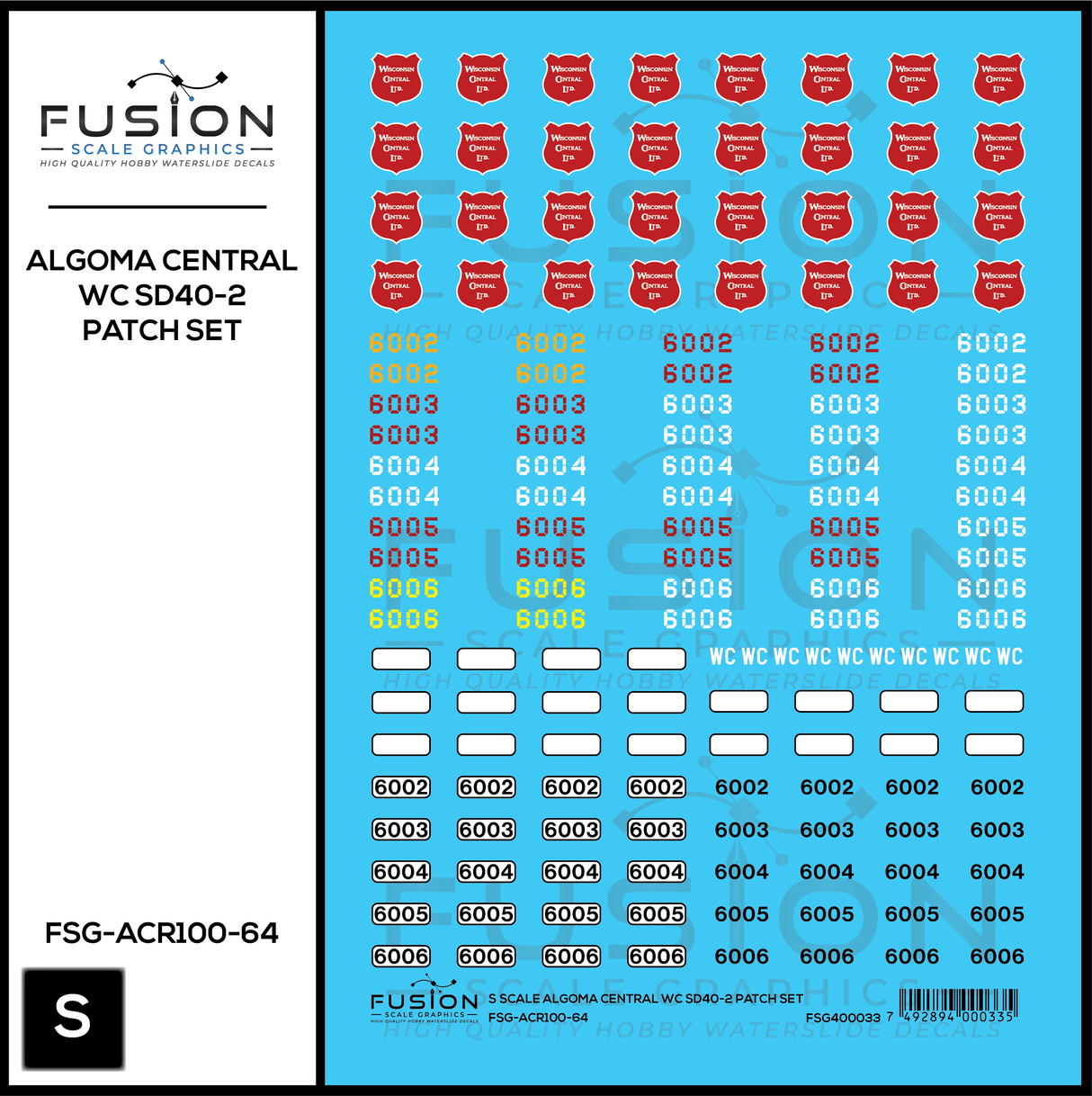S Scale Wisconsin Central WC ex Algoma Central EMD SD40-2 Locomotive Stencil Patch Decal Set