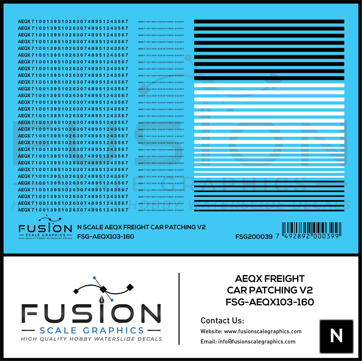 N Scale AEQX Black Freight Car Patching Decal Set V2