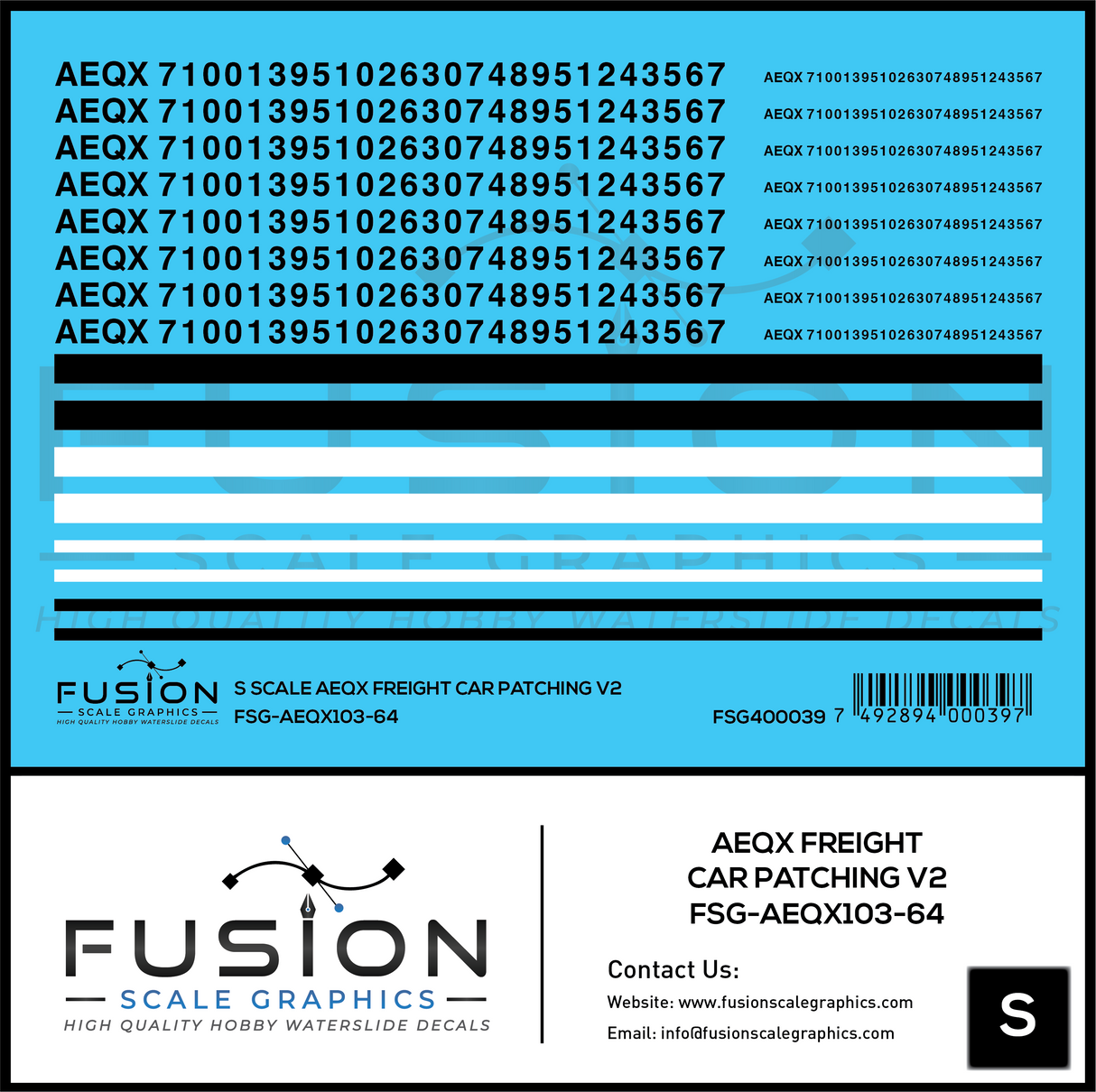 S Scale AEQX Black Freight Car Patching Decal Set V2