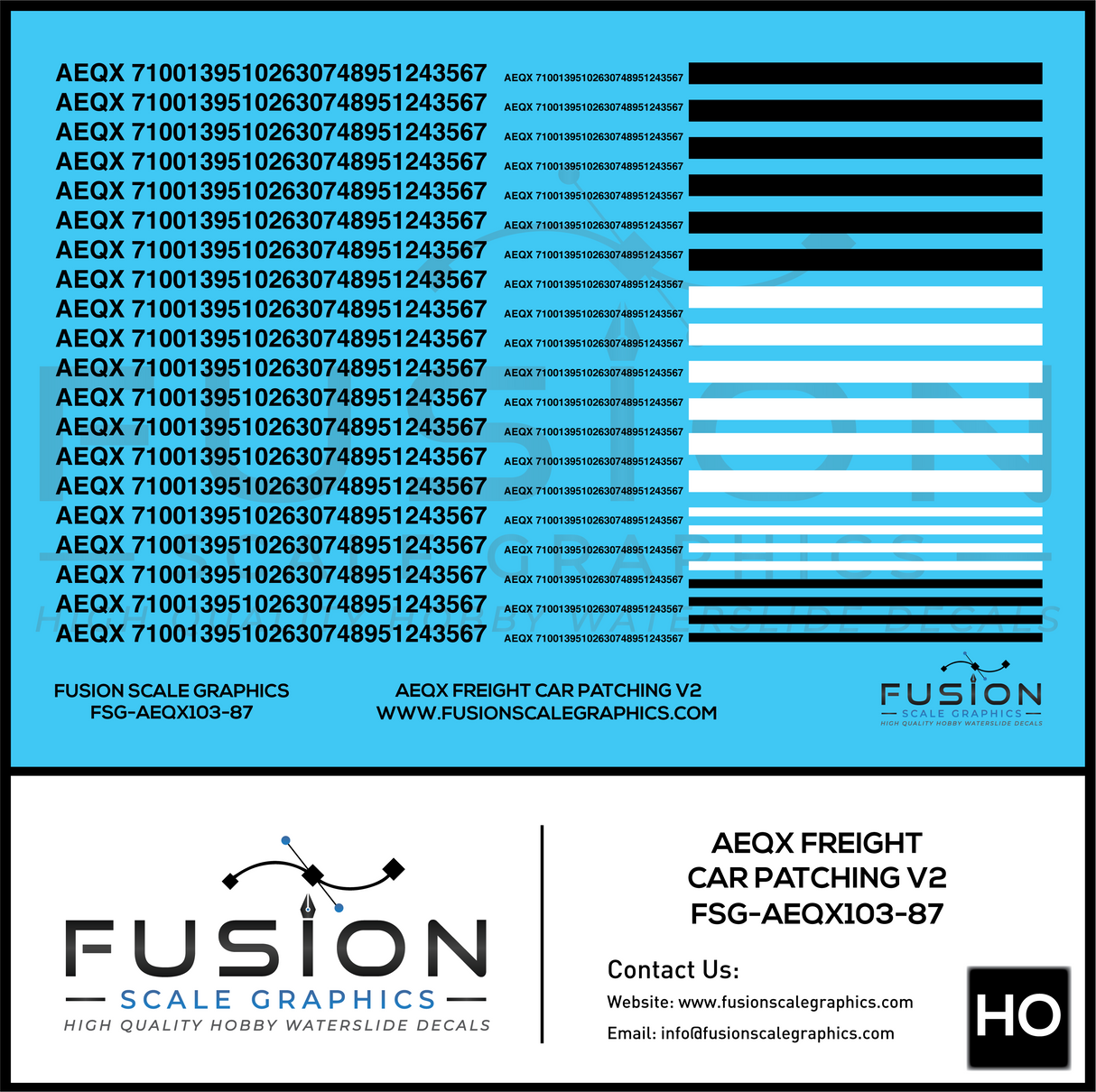 HO Scale AEQX Black Freight Car Patching Decal Set V2