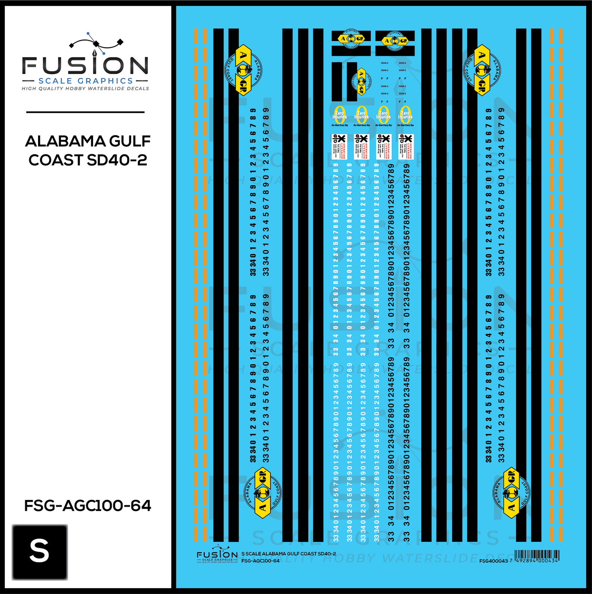 S Scale Alabama Gulf Coast EMD SD40-2 Locomotive Decal Set