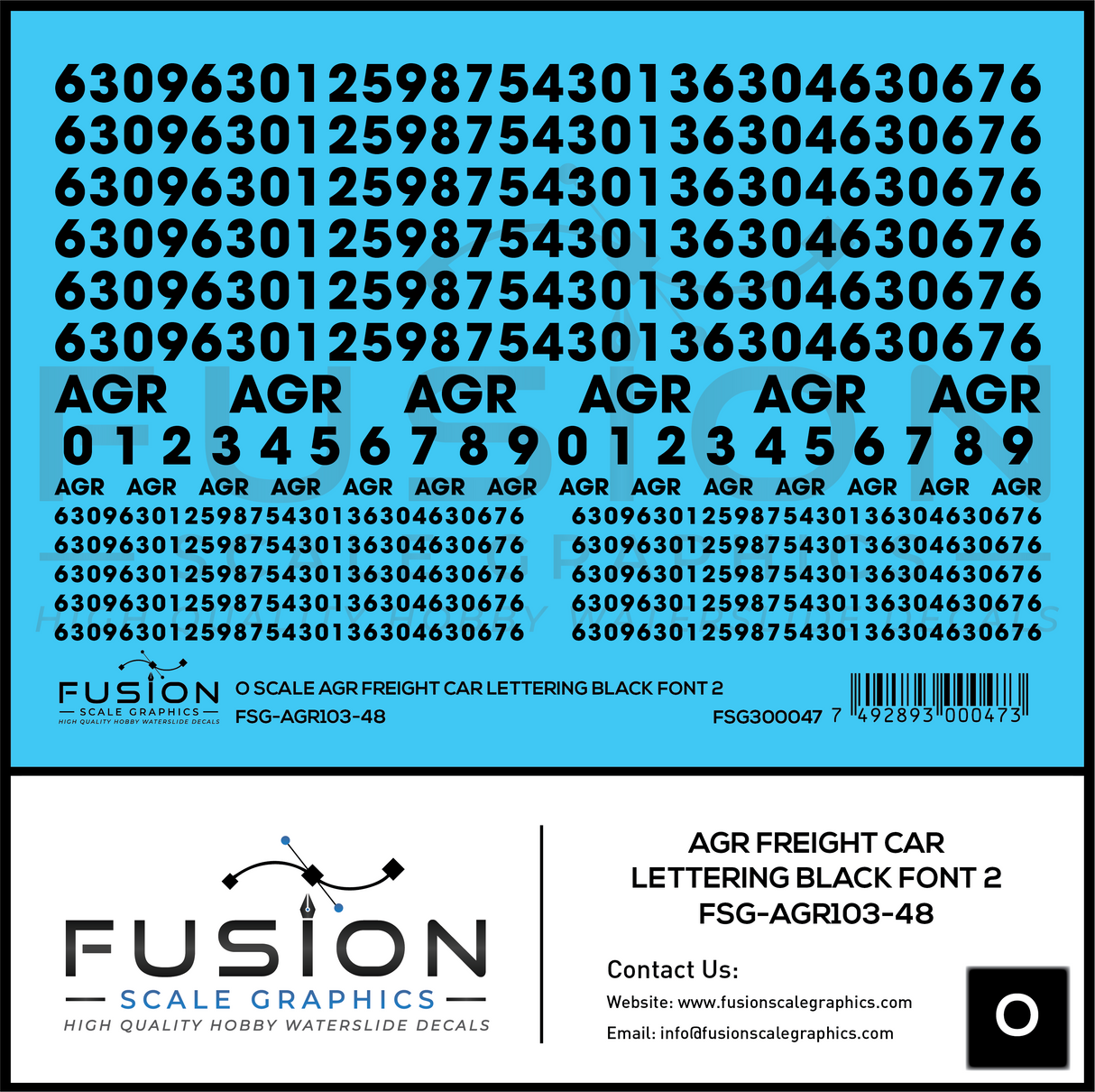 O Scale AGR Black Freight Car Lettering Decal Set Font 2