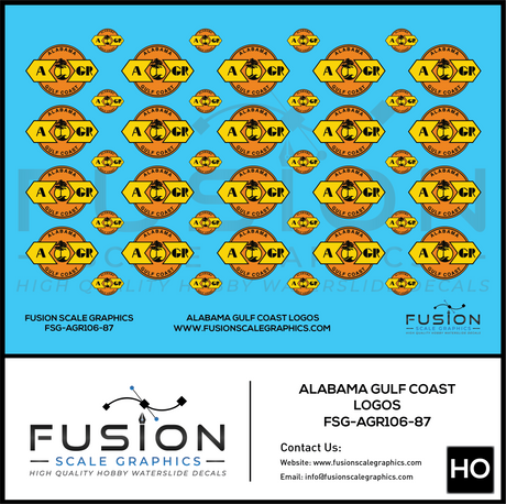 HO Scale Alabama Gulf Coast Logos Decal Set