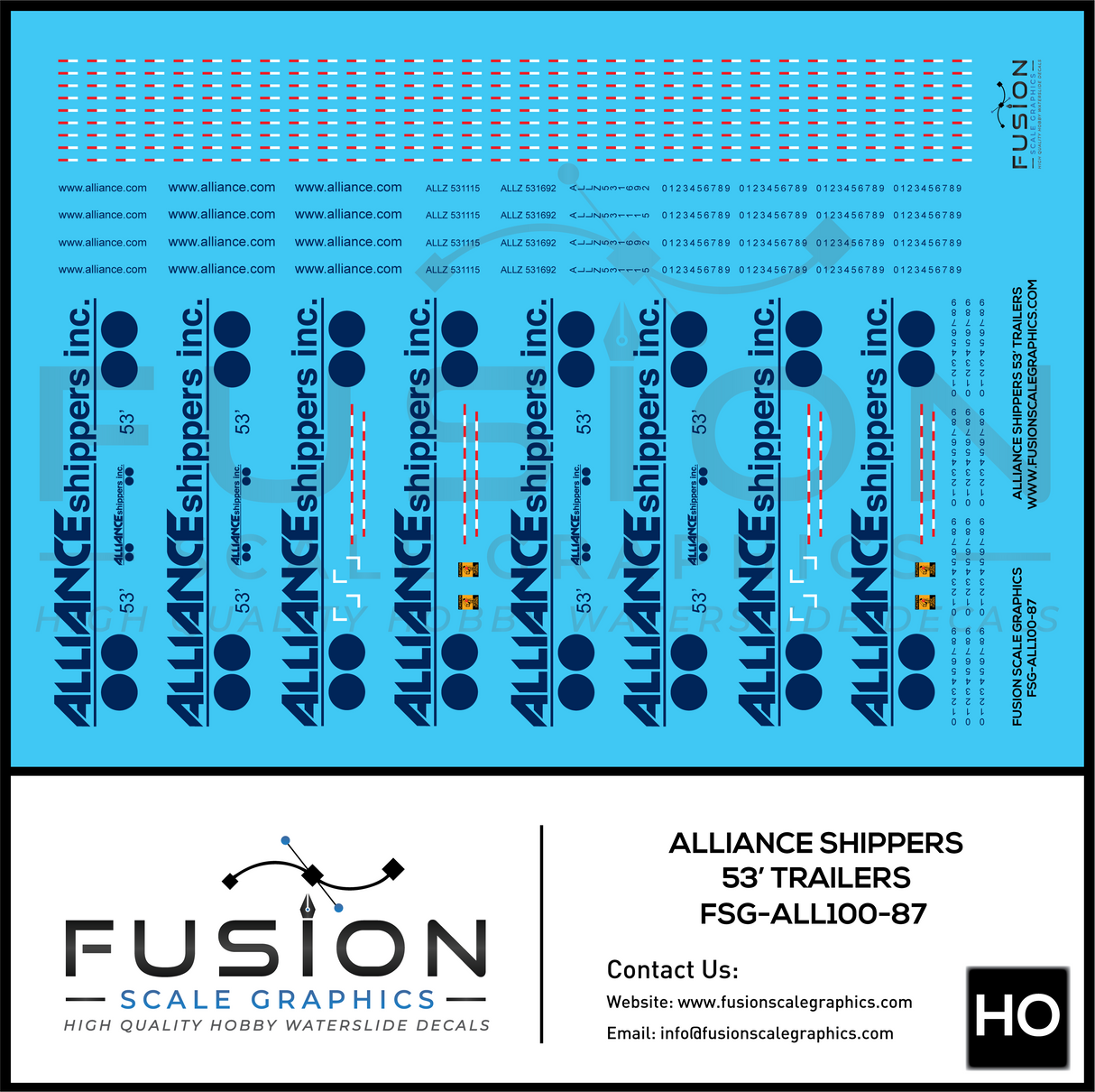 HO Scale Alliance Shippers 53' Trailers Decal Set