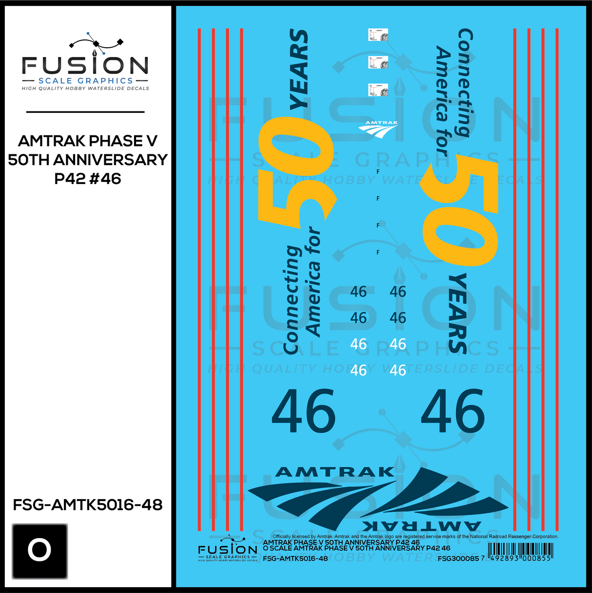 O Scale Amtrak Phase V 50th Anniversary P42 46 Locomotive Decal Set