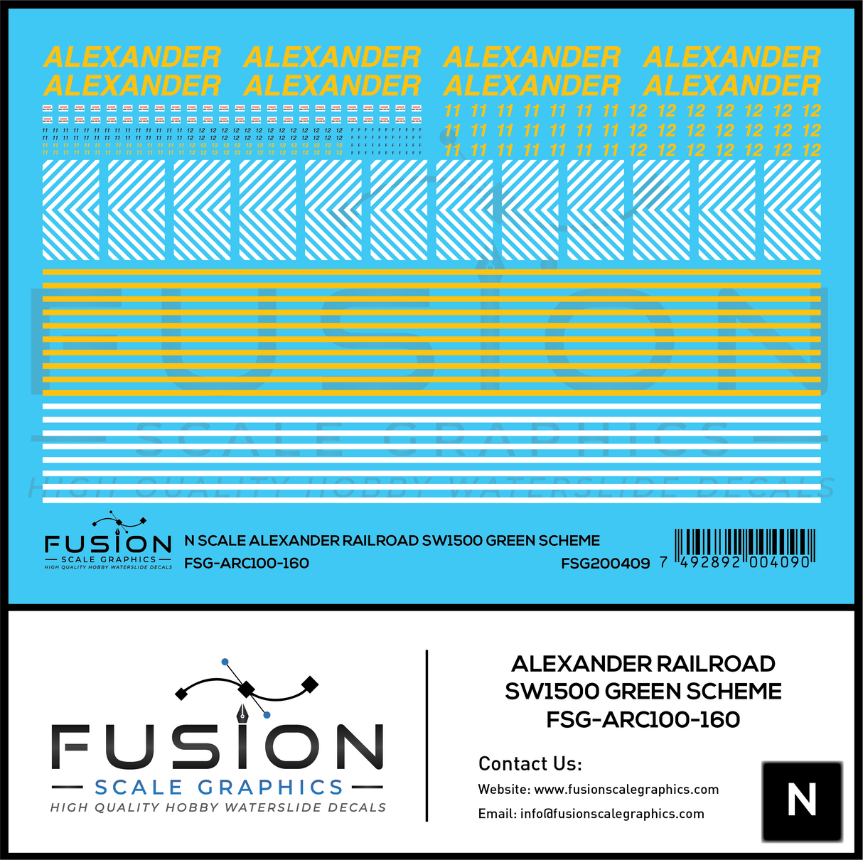 N Scale Alexander Railroad SW1500 Green Scheme Locomotive Decal Set