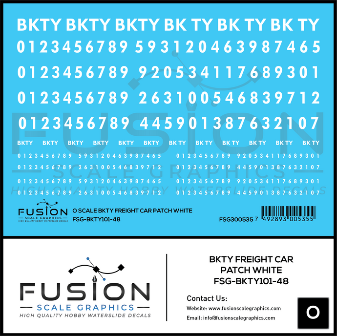 O Scale BKTY White Freight Car Patches Decal Set – Fusion Scale Graphics