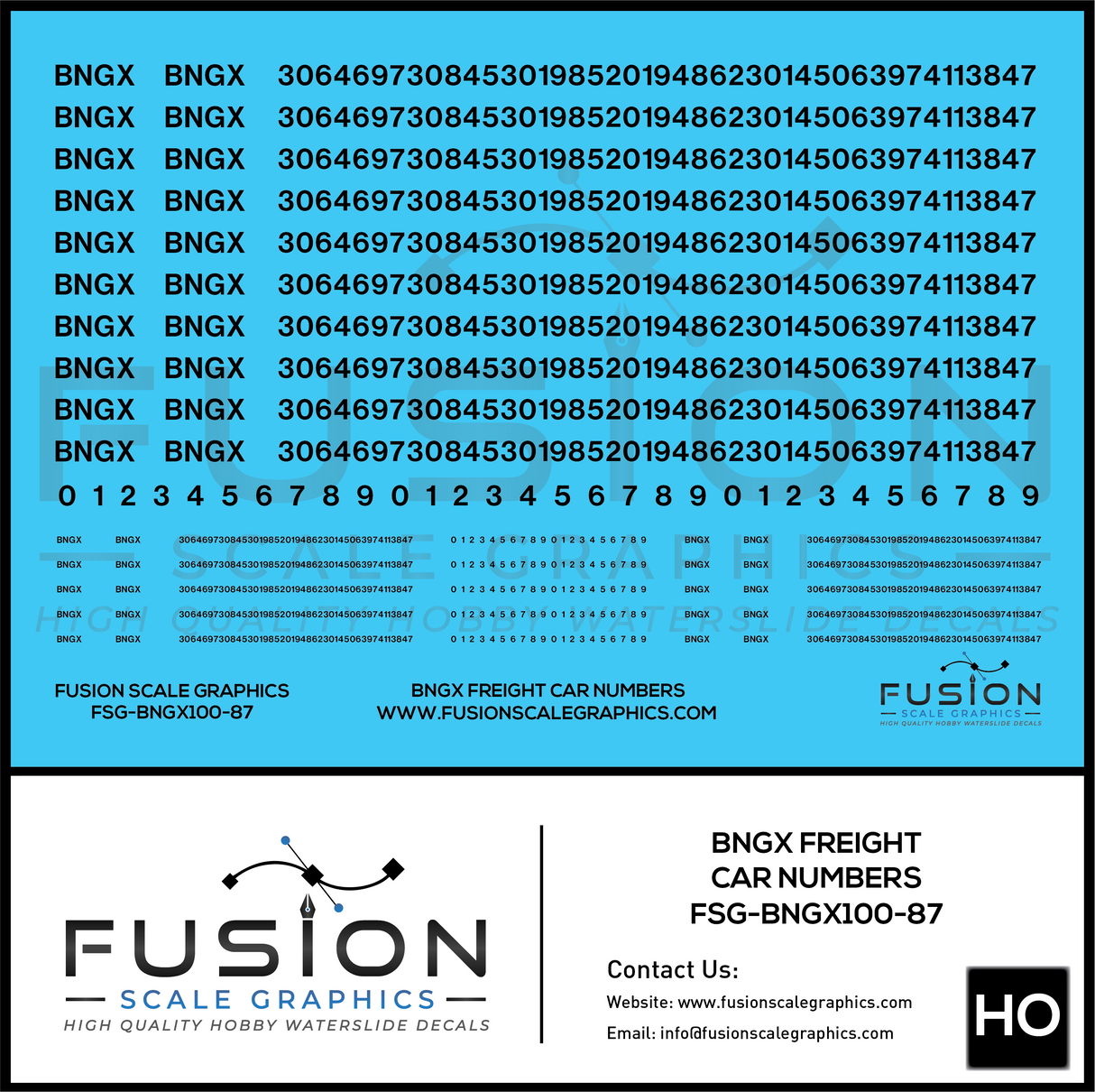 HO Scale BNGX Freight Car Numbering Decal Set