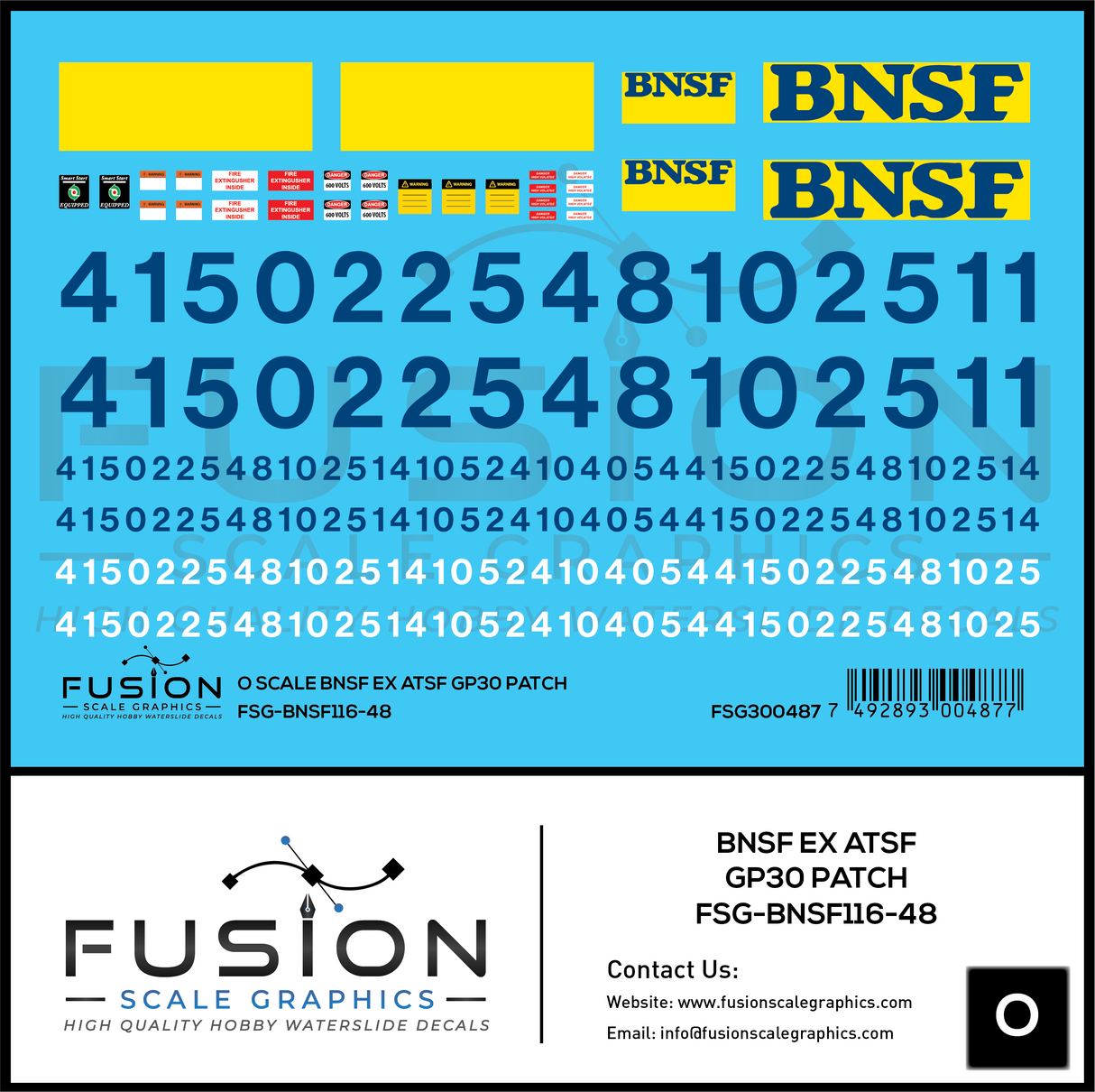 O Scale BNSF Ex Santa Fe GP30 Patch Decal Set