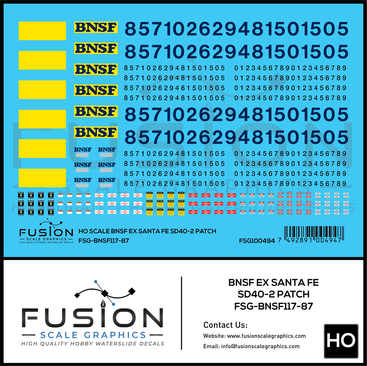 HO Scale BNSF Ex Santa Fe EMD SD40-2 Locomotive Patching Decal Set