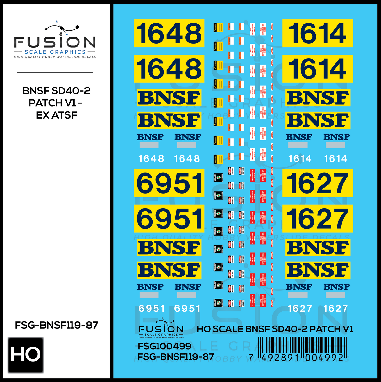 HO Scale BNSF Ex ATSF SD40-2 Patch Decal Set V1