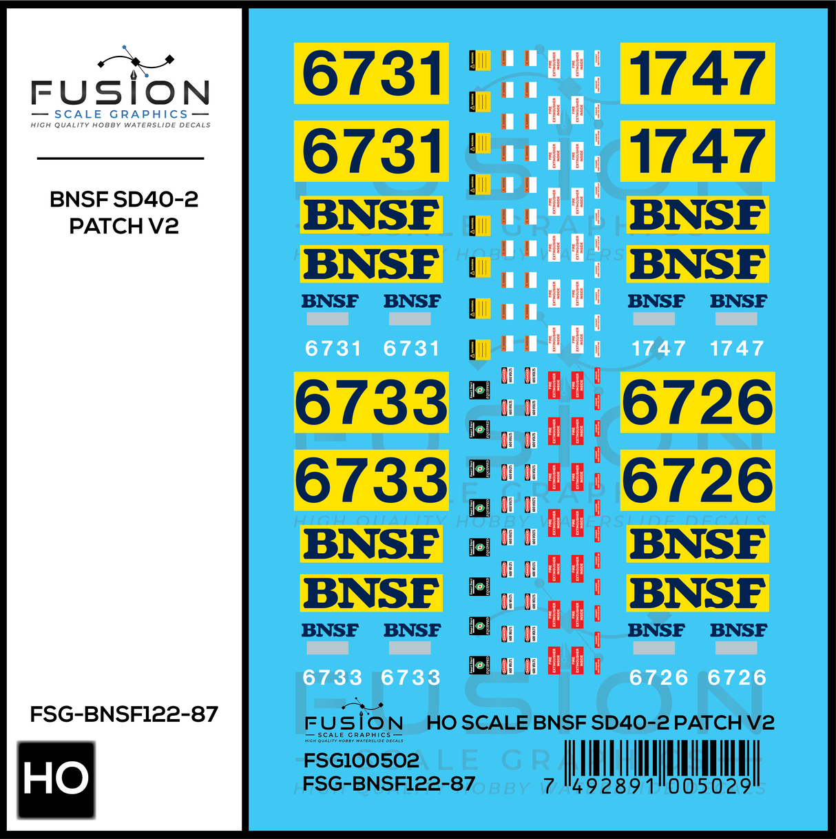 HO Scale BNSF Ex ATSF SD40-2 Patch Decal Set V2
