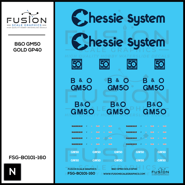 N Scale Baltimore & Ohio GM50 Chessie System Gold GP40-2 Locomotive Decal Set