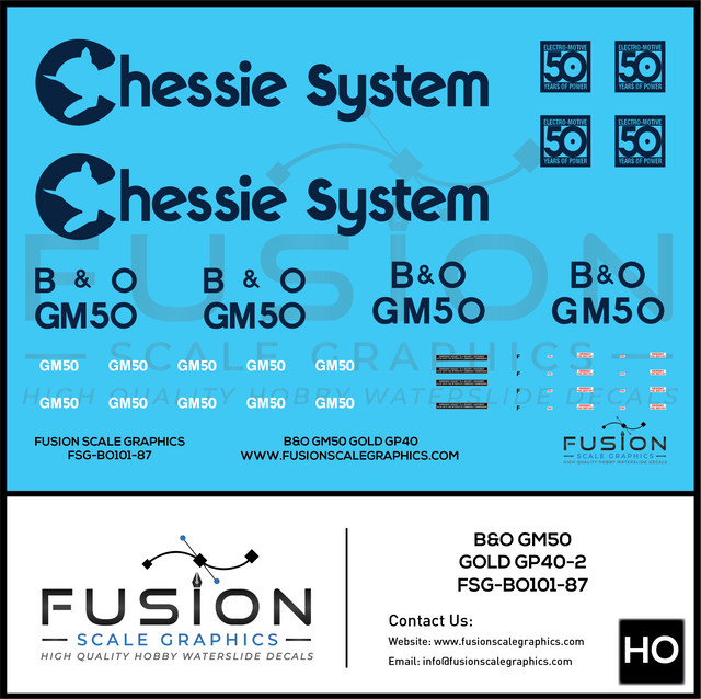 HO Scale Baltimore & Ohio GM50 Chessie System Gold GP40-2 Locomotive Decal Set