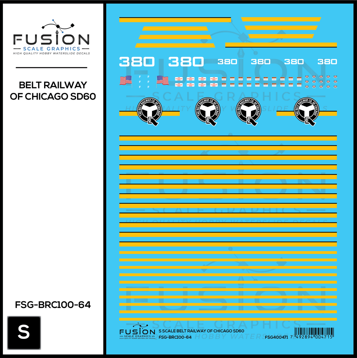 S Scale Belt Railway of Chicago SD60 380 Locomotive Decal Set