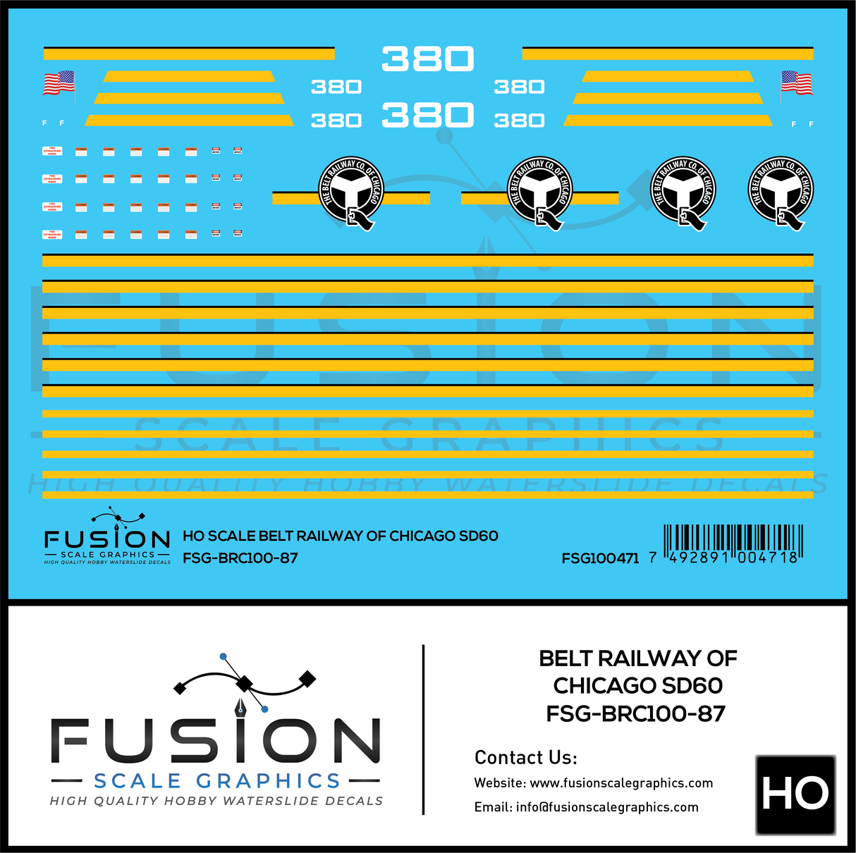 HO Scale Belt Railway of Chicago SD60 380 Locomotive Decal Set
