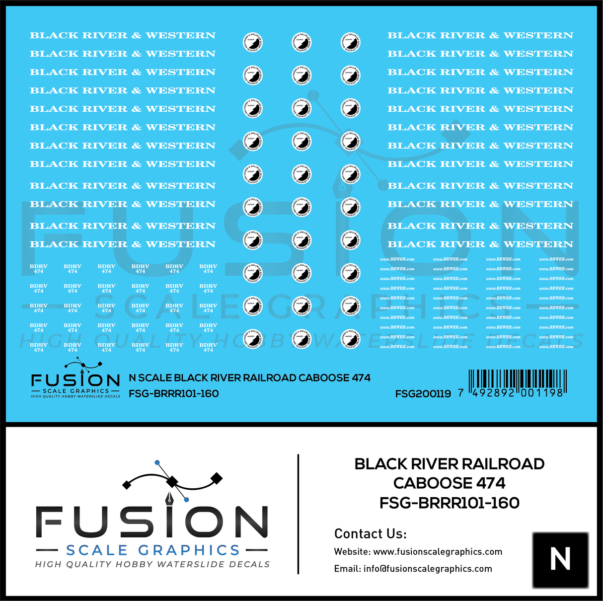 N Scale Black River Railroad Caboose 474 Decal Set