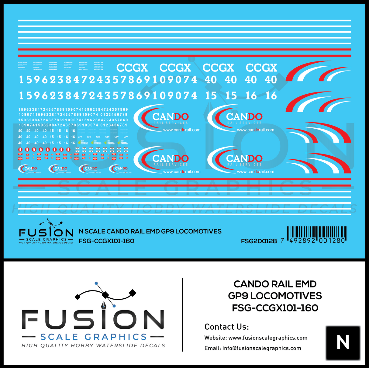 N Scale Cando Rail EMD GP9 Locomotives Decal Set