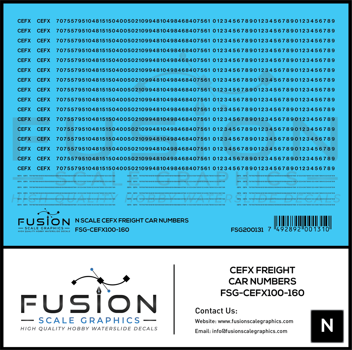 N Scale CEFX Freight Car Numbering Decal Set
