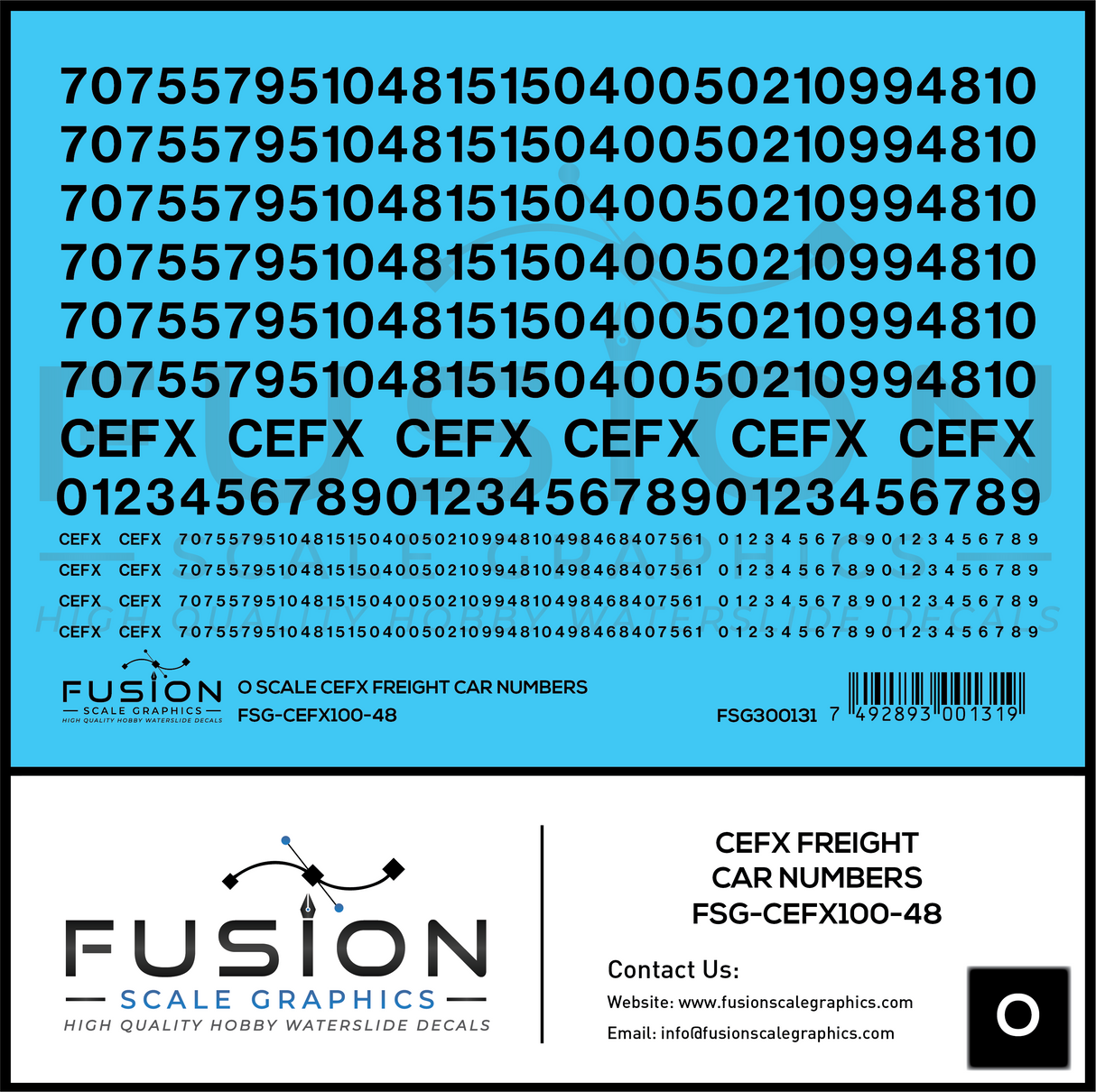 O Scale CEFX Freight Car Numbering Decal Set