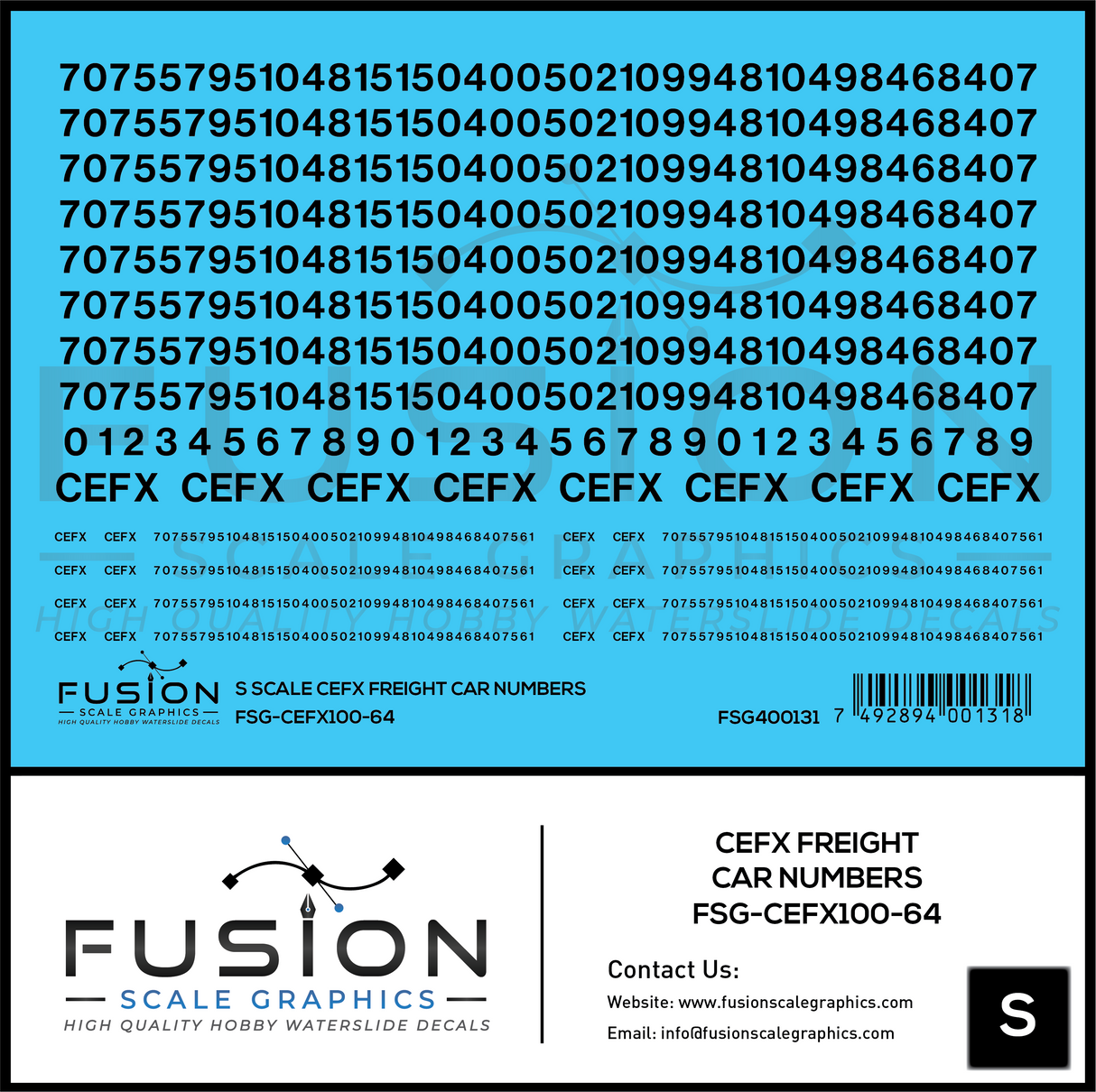 S Scale CEFX Freight Car Numbering Decal Set