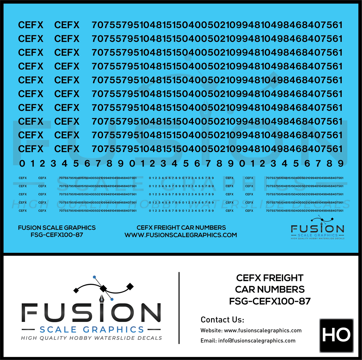 HO Scale CEFX Freight Car Numbering Decal Set