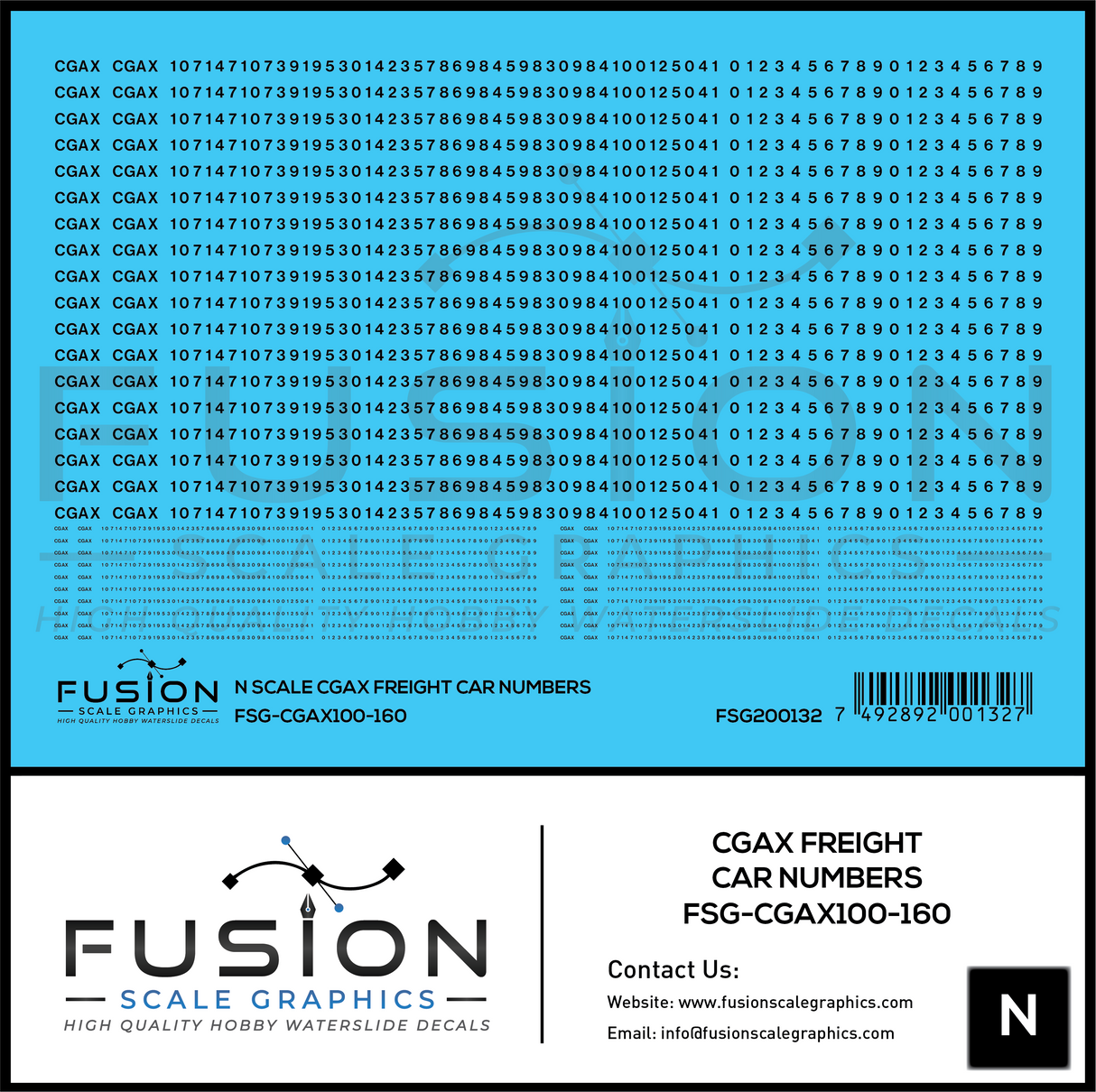 N Scale CGAX Freight Car Numbering Decal Set
