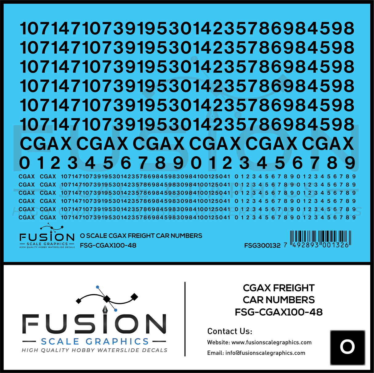 O Scale CGAX Freight Car Numbering Decal Set