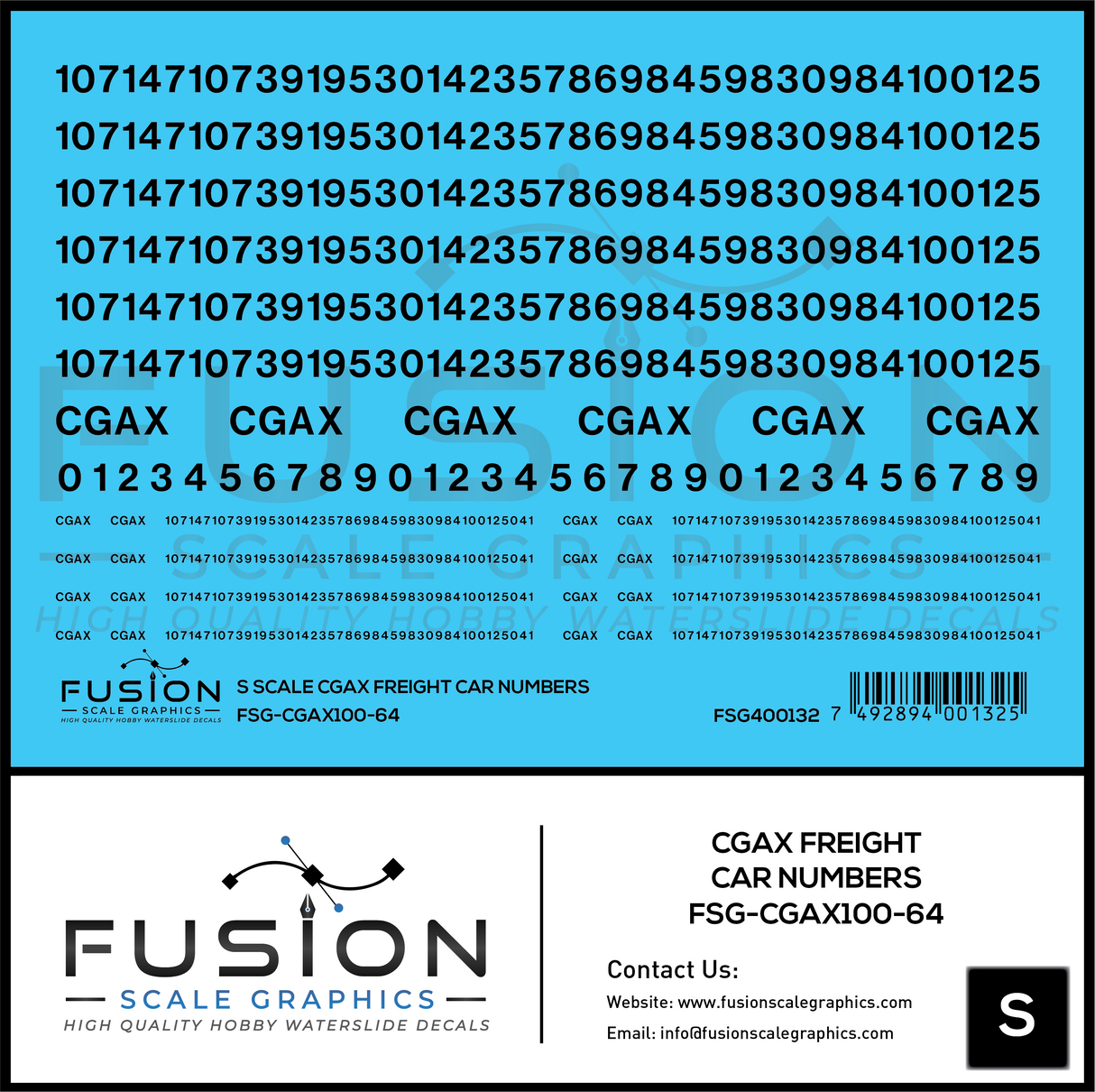S Scale CGAX Freight Car Numbering Decal Set