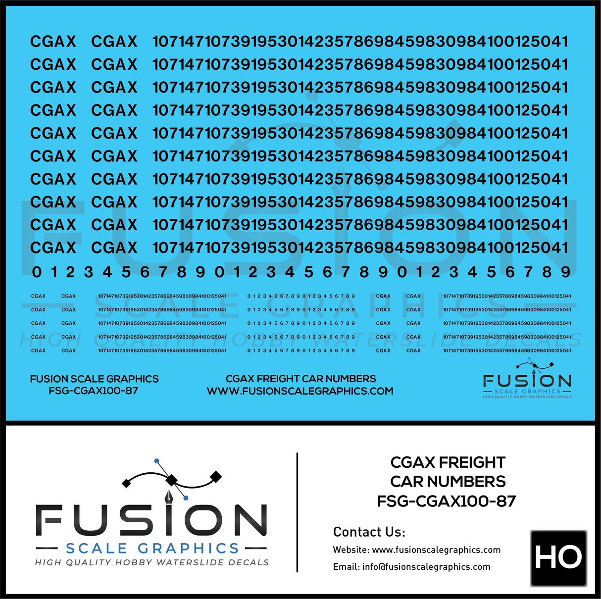 HO Scale CGAX Freight Car Numbering Decal Set