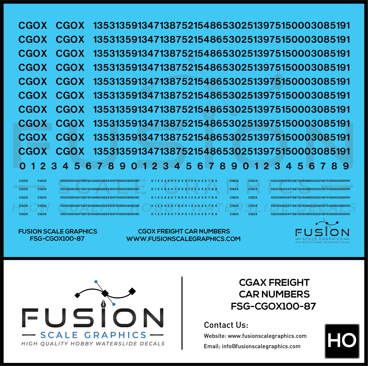 HO Scale CGOX Freight Car Numbering Decal Set