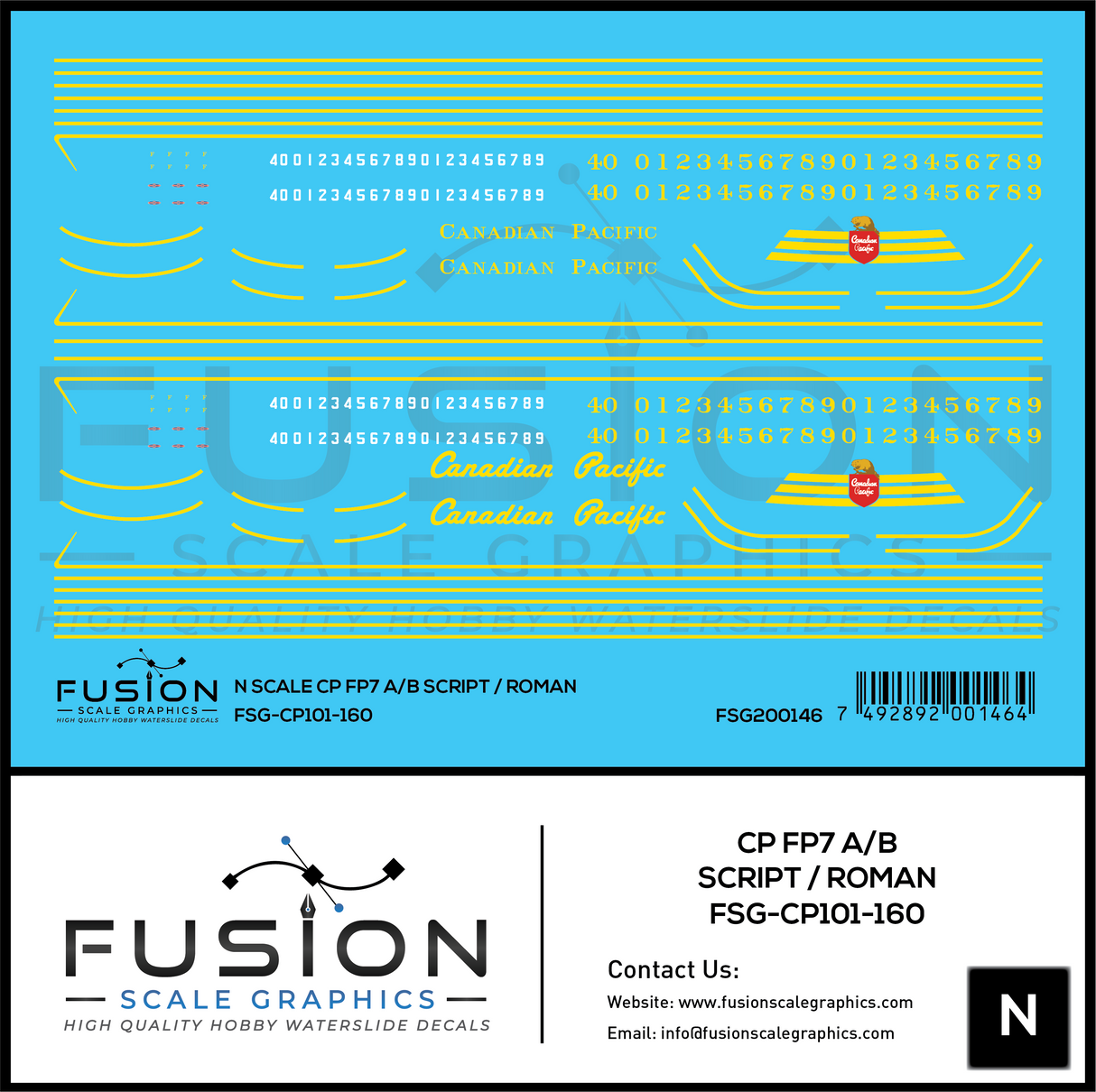 N Scale Canadian Pacific EMD FP7 A/B Locomotives Decal Set