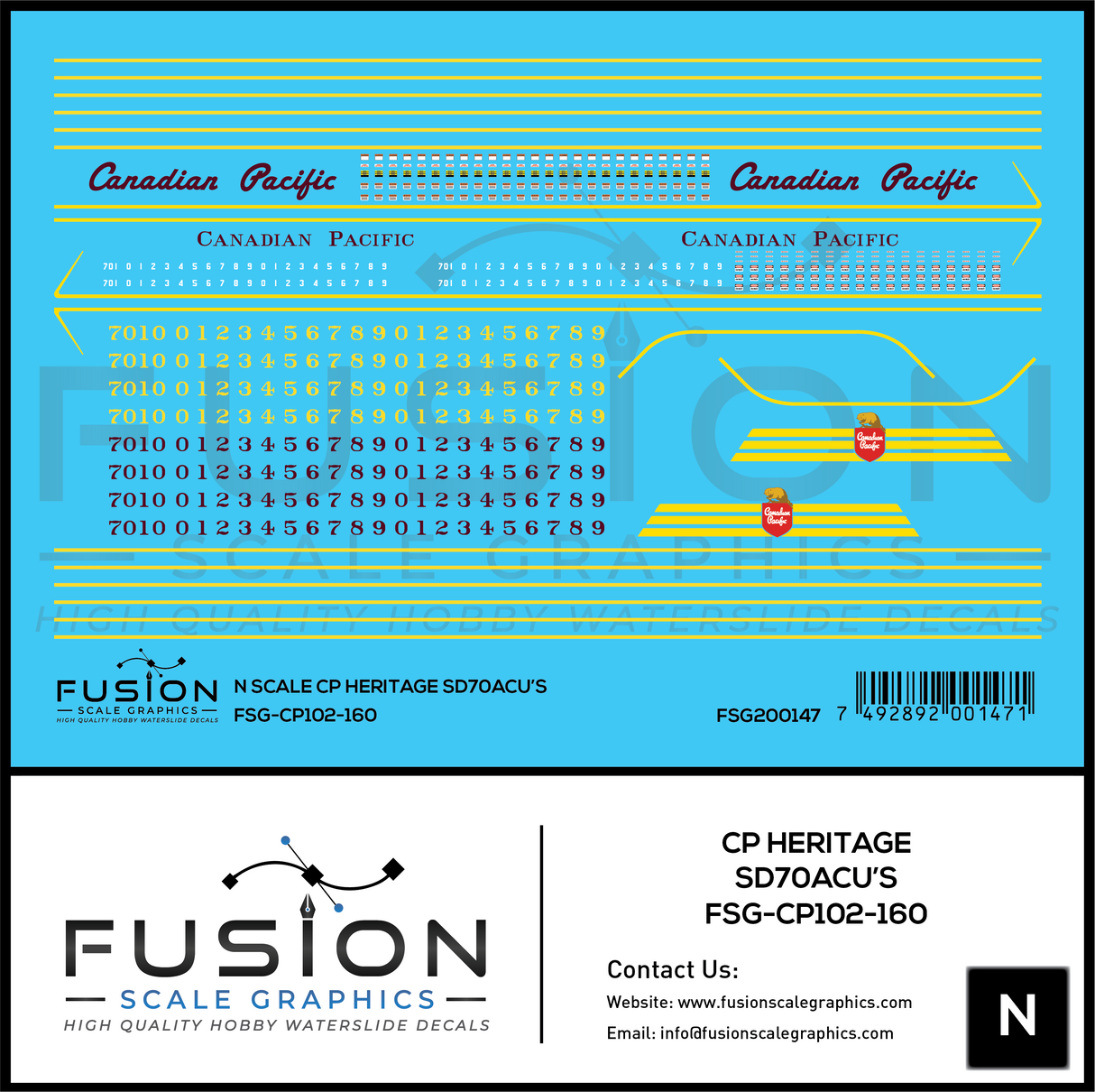 N Scale Canadian Pacific Heritage SD70ACU Locomotives Decal Set