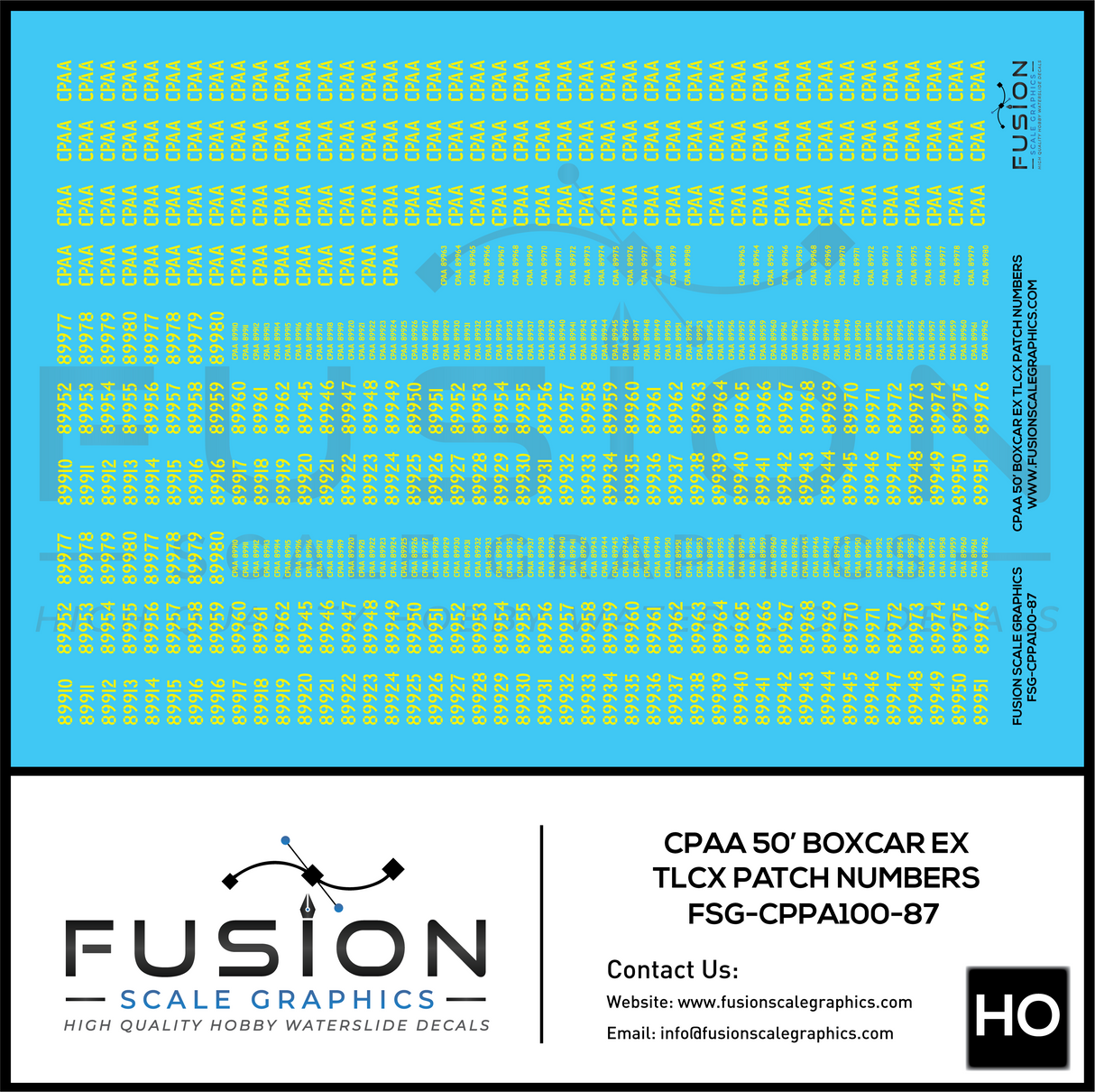 HO Scale CPAA 50' Boxcars ex TLCX Number Patching Decal Set