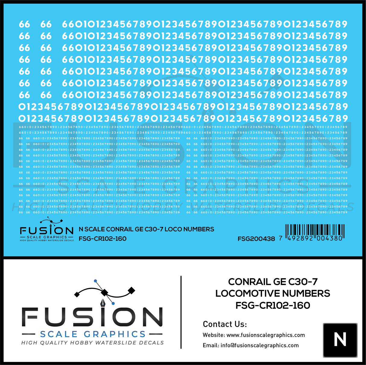 N Scale Conrail GE C30-7 Locomotive Renumber Decal Set