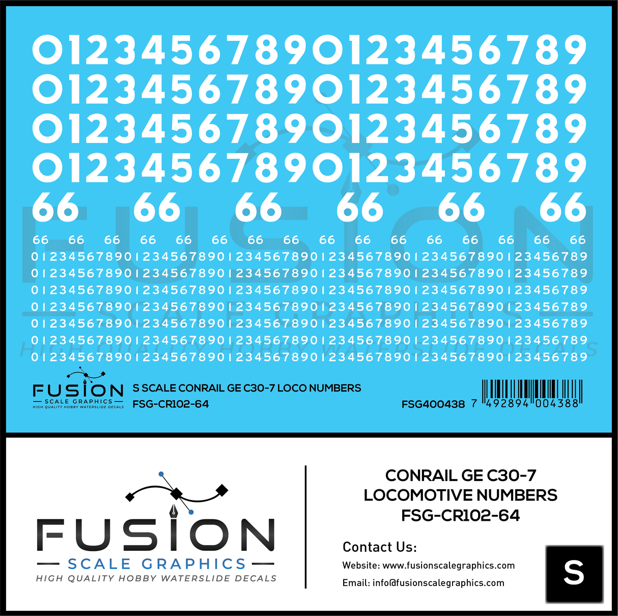 S Scale Conrail GE C30-7 Locomotive Renumber Decal Set