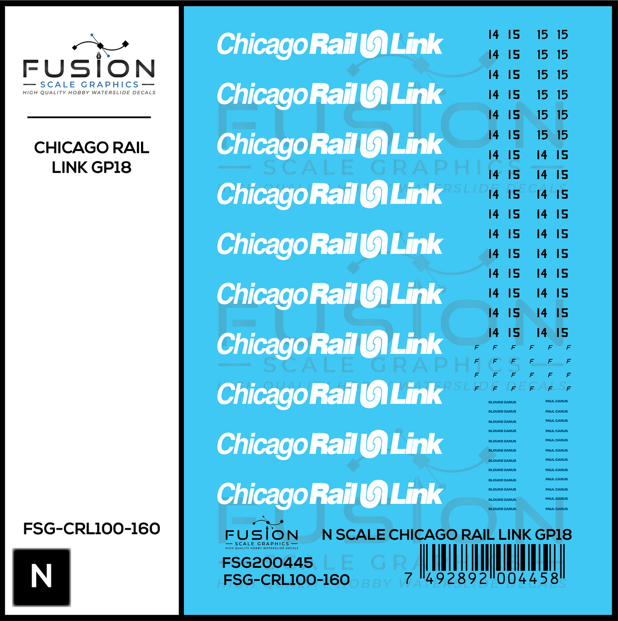 N Scale Chicago Rail Link EMD GP18 14 & 15 Locomotive Decal Set