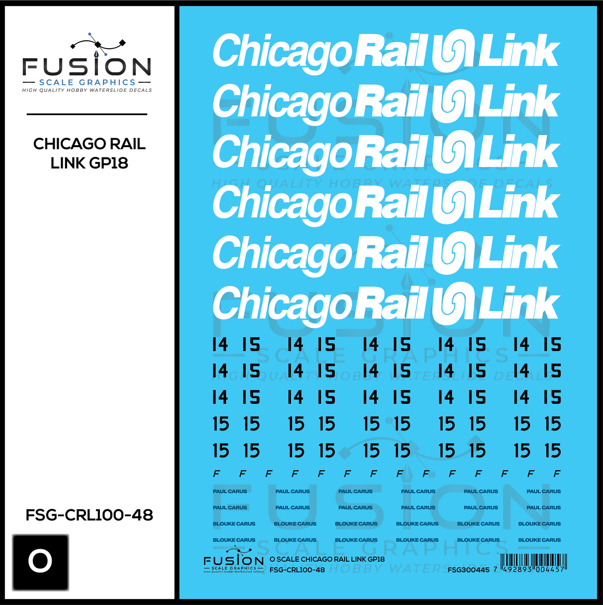 O Scale Chicago Rail Link EMD GP18 14 & 15 Locomotive Decal Set