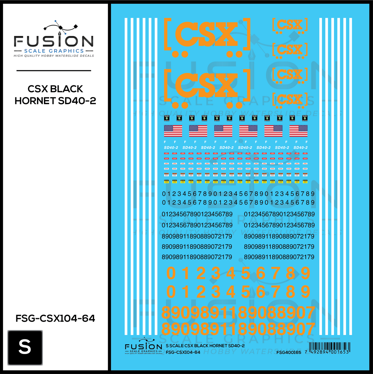S Scale CSX Black Hornet EMD SD40-2 Locomotive Decal Set
