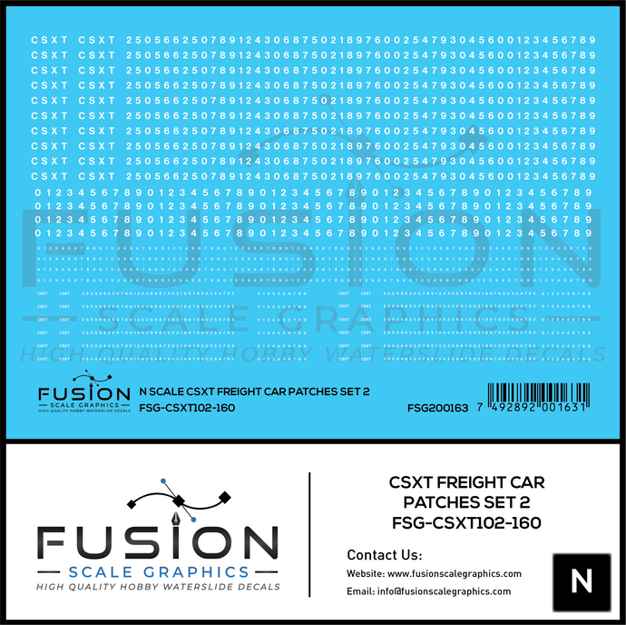 N Scale CSXT Freight Car Patches Set 2 White – Fusion Scale Graphics