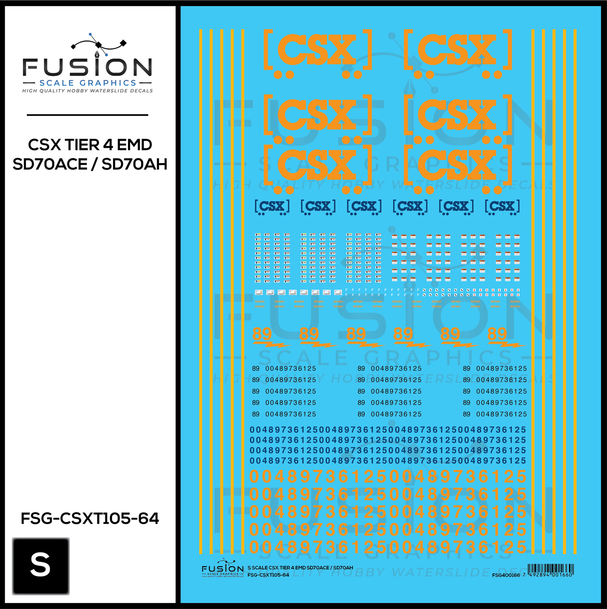 S Scale CSX EMD T4 SD70ACE SD70AH Locomotive Decal Set