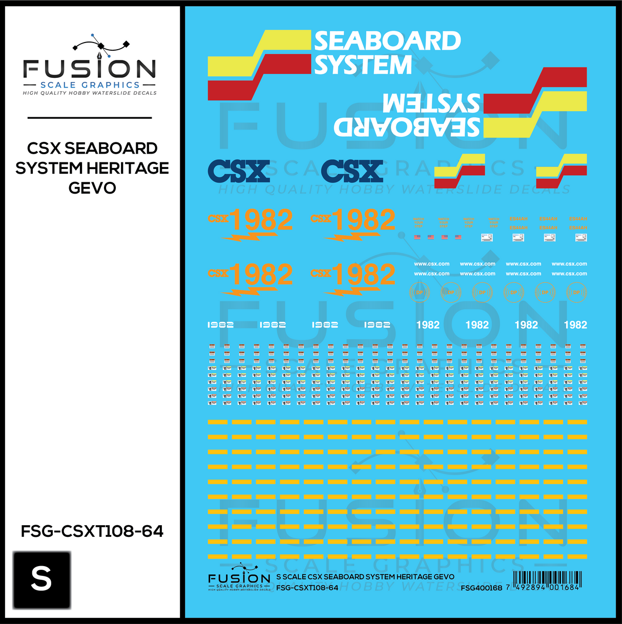 S Scale CSX Seaboard System Heritage GEVO Locomotive Decal Set