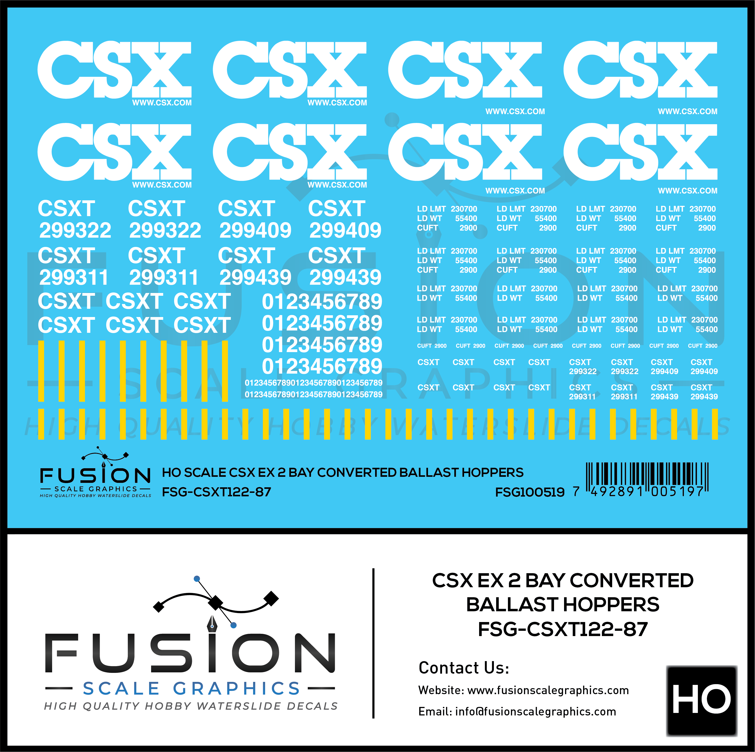 Ballast Conversion Sticker HO Scale CSXT / CSX Converted Ex 2 Bay Ballast Hoppers Decal Set ...
